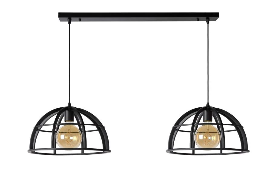 Lucide DIKRA - Hanglamp - 2xE27 - Zwart - uitgezet